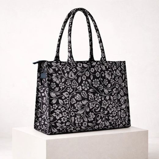 Monarch Canvas Tote — Noir Blossom